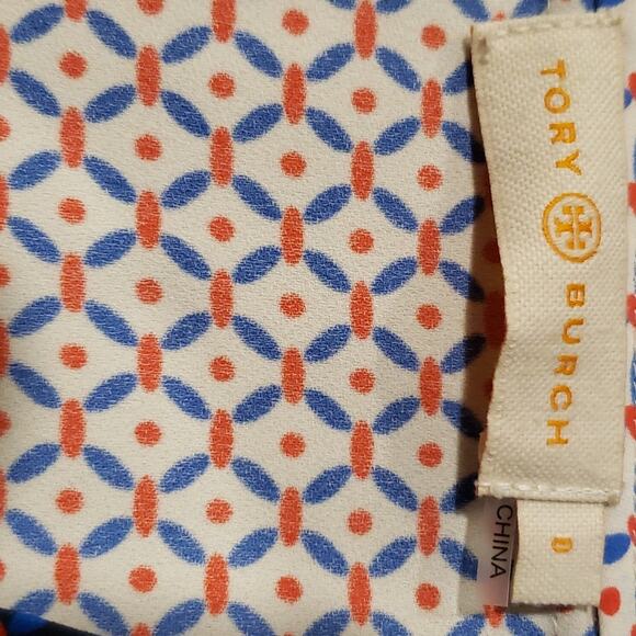 Tory Burch Tiered Printed Midi Dress Size 0 Drawstring Waist 3/4 Flutter Sleeve - Picture 4 of 5